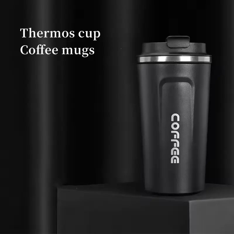 New Custom 304 Stainless Steel Coffee Mug Thermal Logo Print Vacuum Insulated Black Thermos Personalized Cup With Lid For Travel