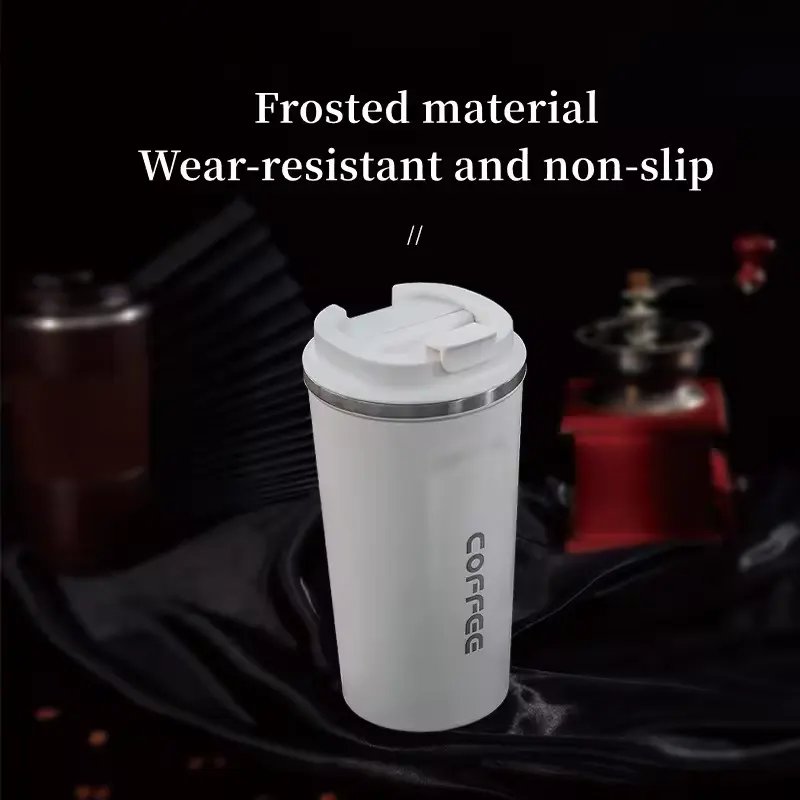 New Custom 304 Stainless Steel Coffee Mug Thermal Logo Print Vacuum Insulated Black Thermos Personalized Cup With Lid For Travel