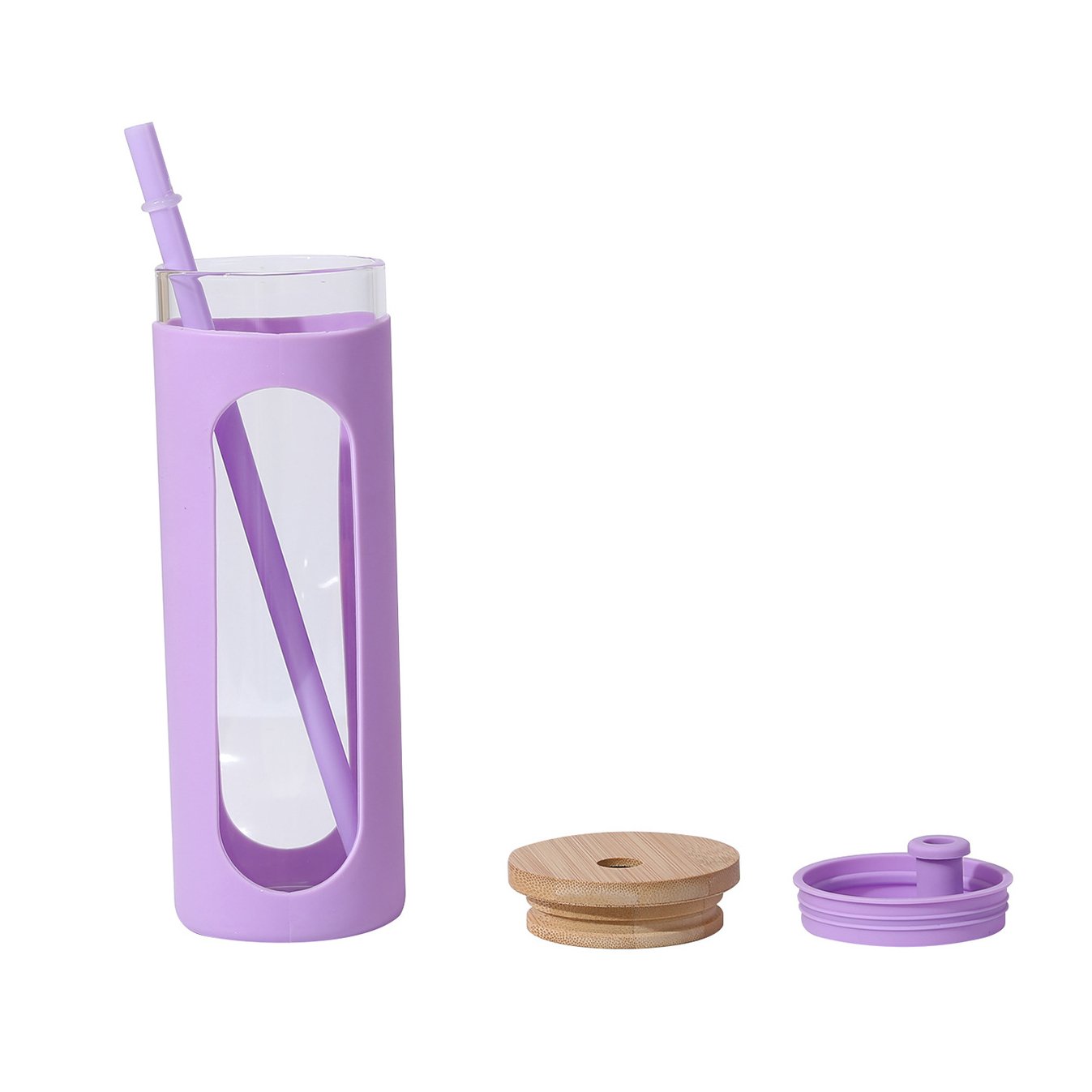 Glass Water Tumbler with Straw and Lid Wide Mouth Water Bottle Straw Silicone Protective Sleeve BPA