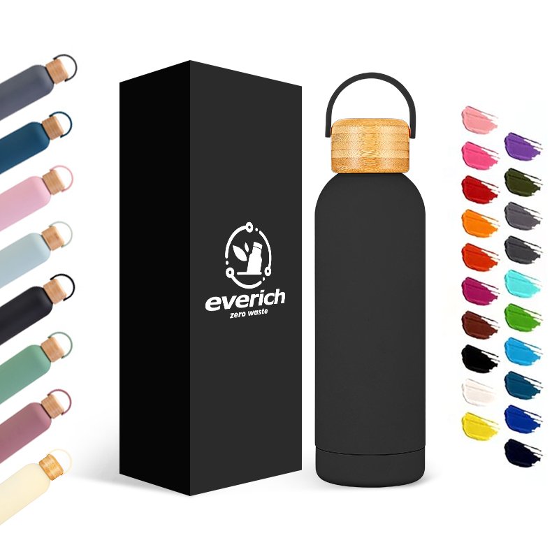 Everich Double Wall Stainless Steel Insulated Water Bottle with Bamboo Lid 350ml 500ml 750ml 1000ml Vacuum Flask Options