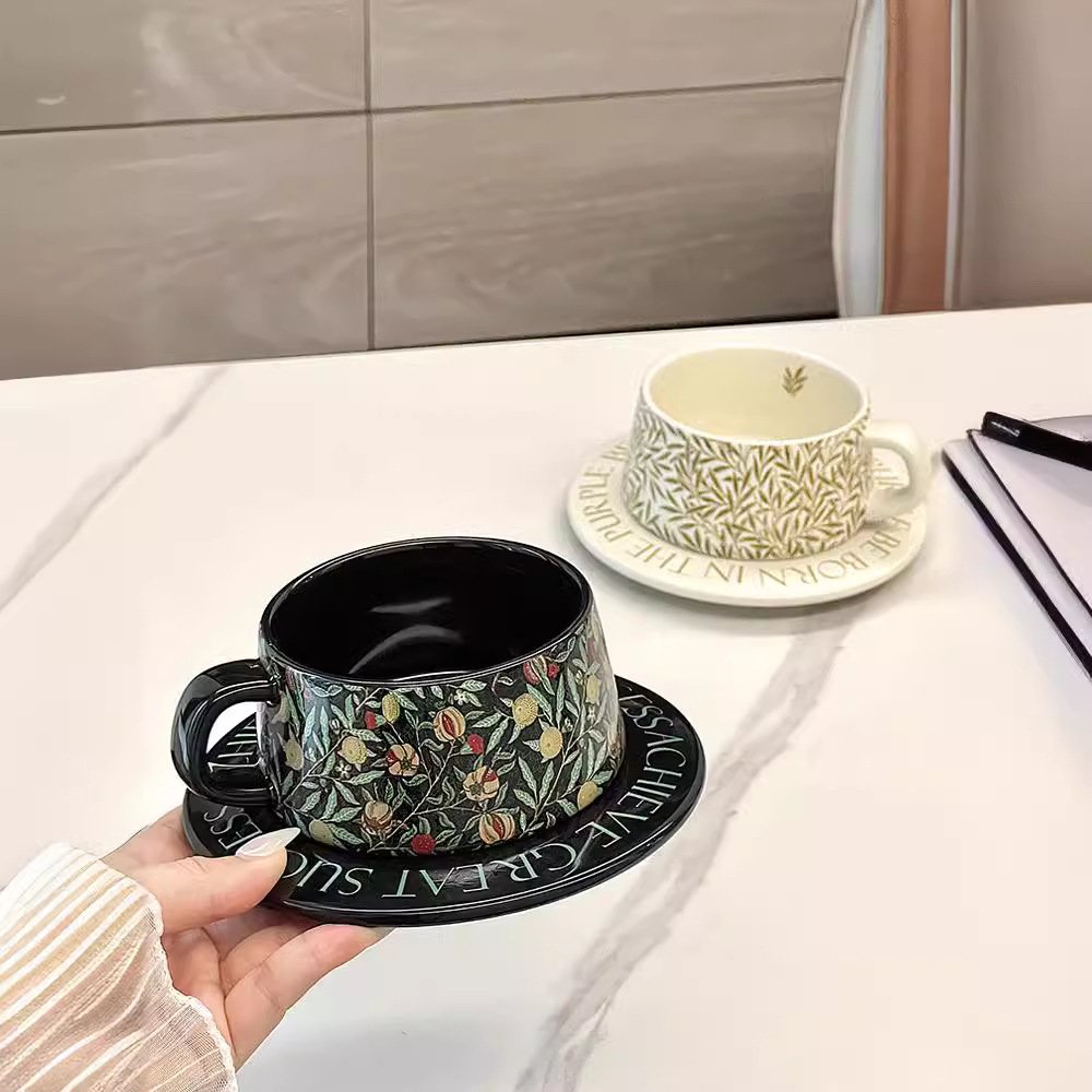 French Middle Style Ceramic Coffee Cup High Color Value Underglaze Mug Design Sense Coffee Cup Saucer Accompanying Gift