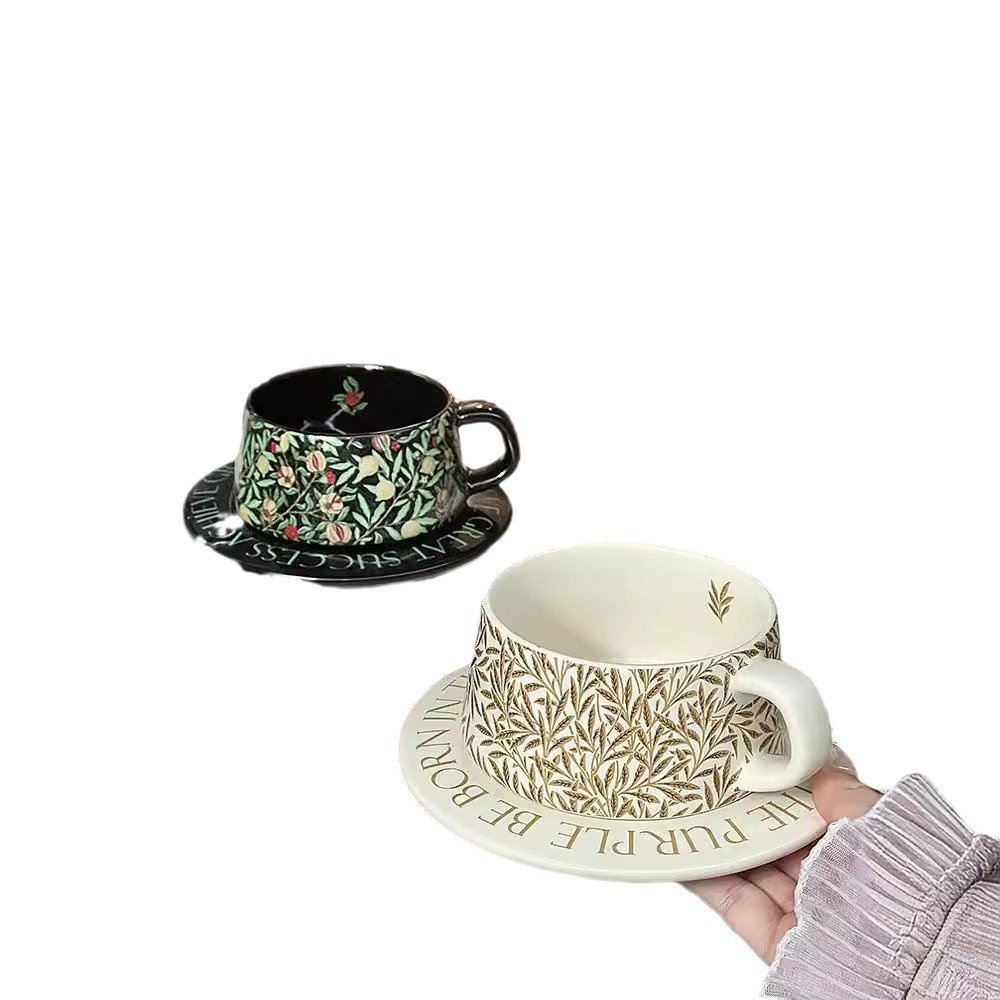 French Middle Style Ceramic Coffee Cup High Color Value Underglaze Mug Design Sense Coffee Cup Saucer Accompanying Gift