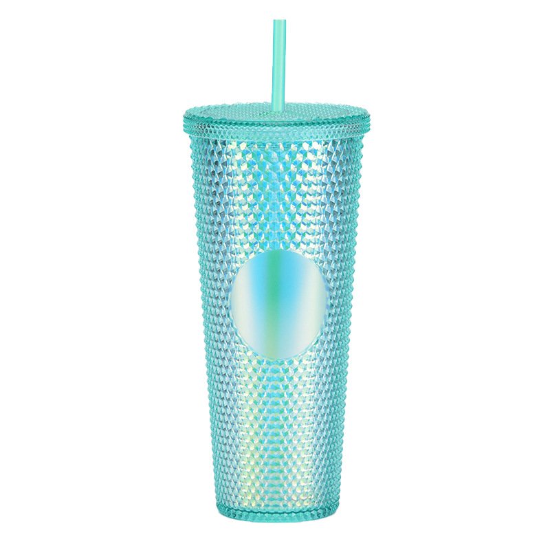 710ml Plastic Water Tumbler 24oz Matte Double Wall Diamond Cup Durian Shape Water Bottles Tumbler
