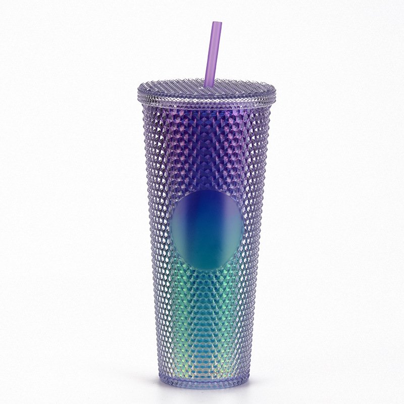 710ml Plastic Water Tumbler 24oz Matte Double Wall Diamond Cup Durian Shape Water Bottles Tumbler