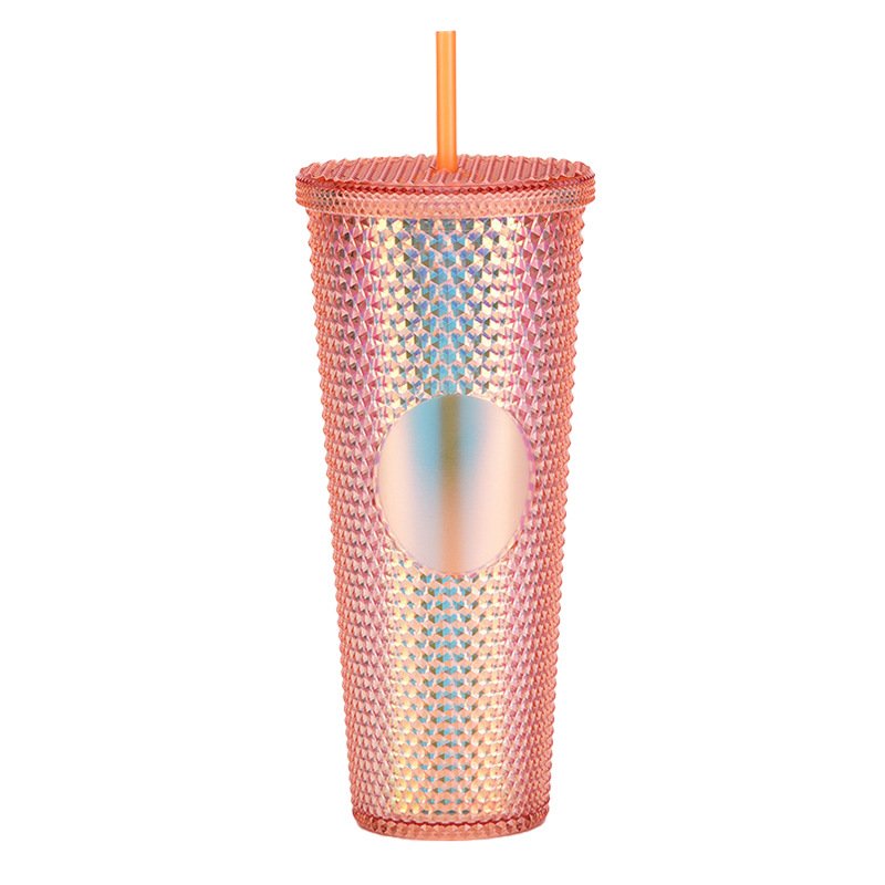 710ml Plastic Water Tumbler 24oz Matte Double Wall Diamond Cup Durian Shape Water Bottles Tumbler