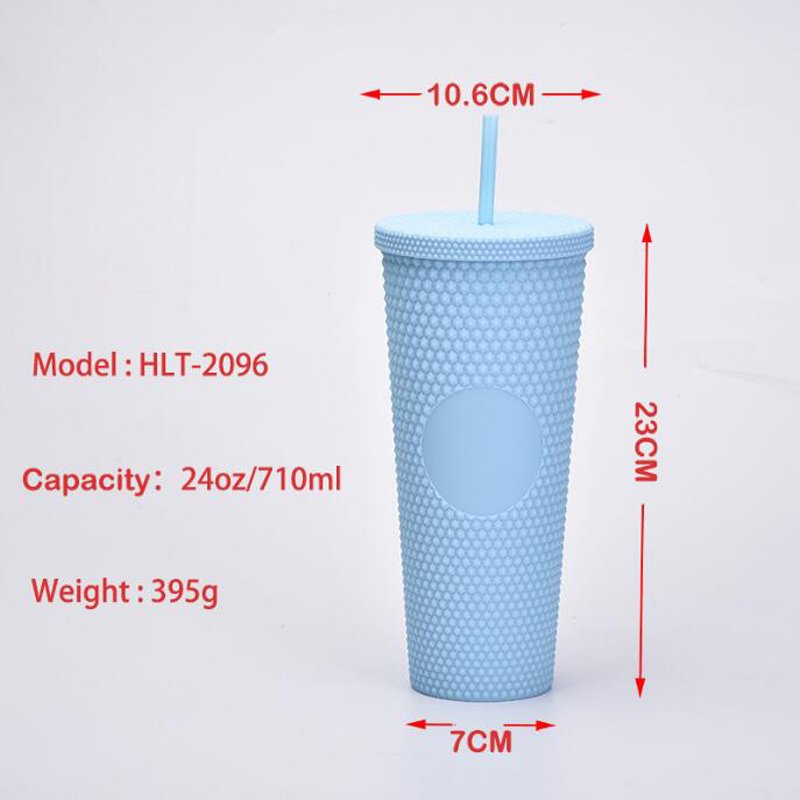710ml Plastic Water Tumbler 24oz Matte Double Wall Diamond Cup Durian Shape Water Bottles Tumbler