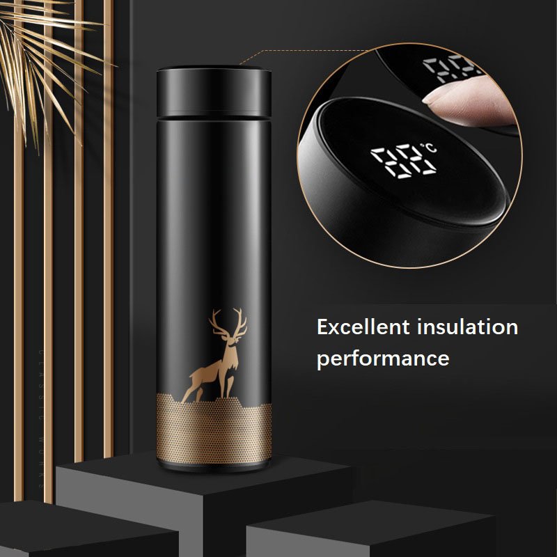 Custom 500ml 17oz Stylish Design 304 Stainless Steel Vacuum LED Temperature Display Insulated Water Bottle Thermos Flask