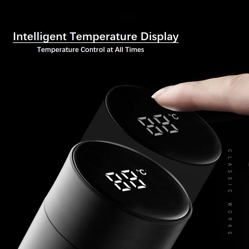 Custom 500ml 17oz Stylish Design 304 Stainless Steel Vacuum LED Temperature Display Insulated Water Bottle Thermos Flask