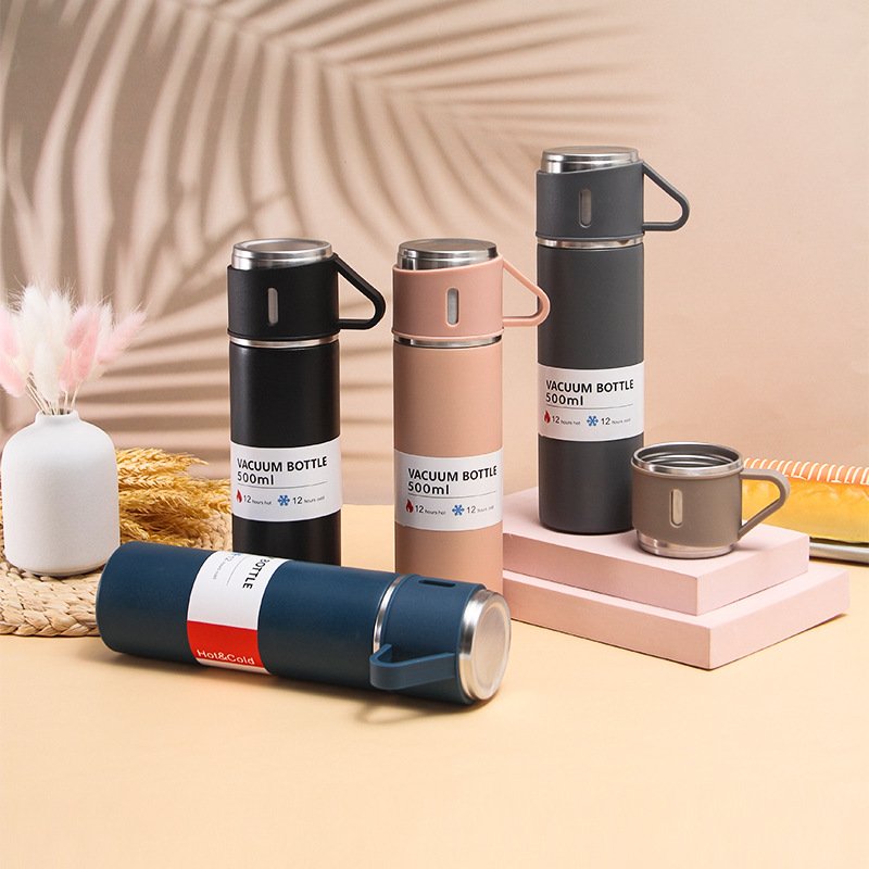 Wholesale Business Gifts 304 Stainless Steel Travel Camping 2 Cups Flask Vacuum Cup Sets With Two Cups