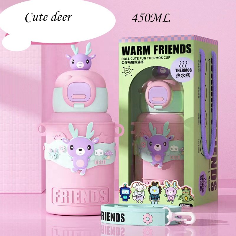 Personalized Children Vacuum Water Bottle With Rubber Bag 450ML Thermos Water Bottle For Children 316 Double Wall Kids Bottle