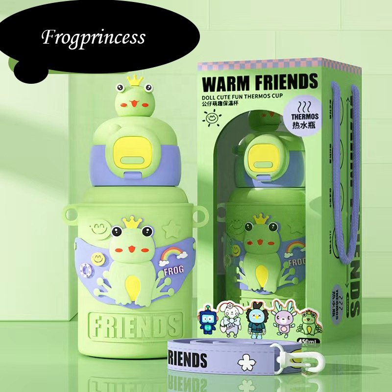 Personalized Children Vacuum Water Bottle With Rubber Bag 450ML Thermos Water Bottle For Children 316 Double Wall Kids Bottle