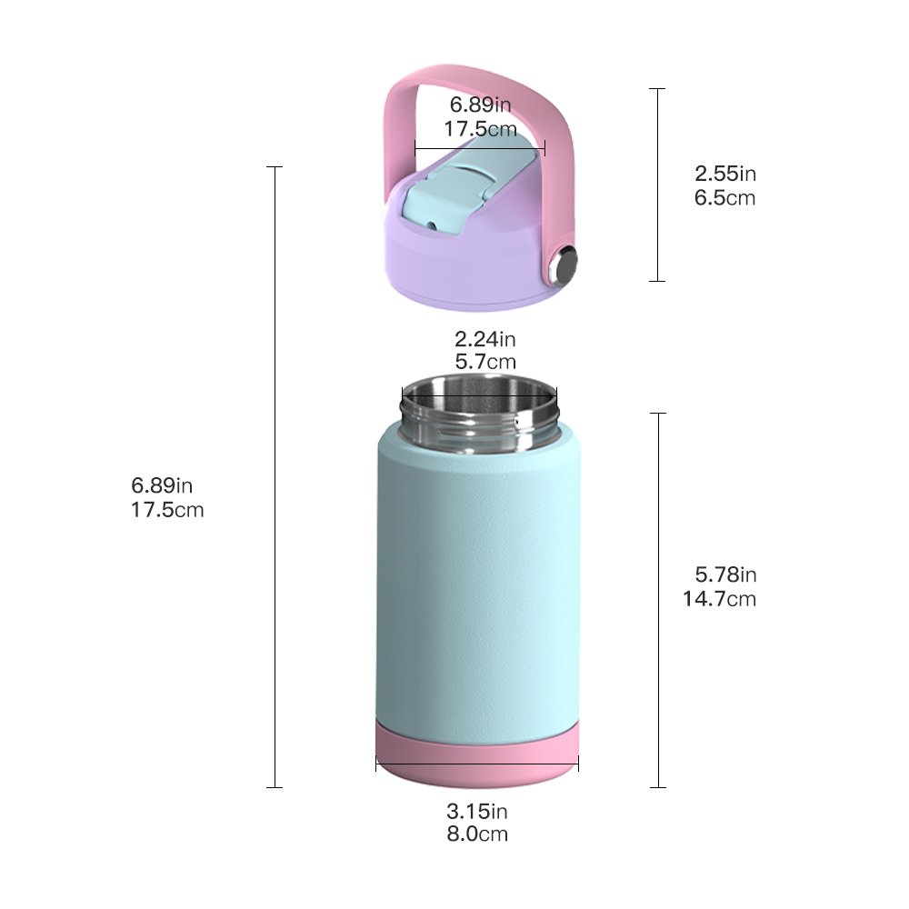 New Lid BPA Free Double Wall Stainless Steel Insulated Vacuum Flask 12oz Kid Water Bottle For School