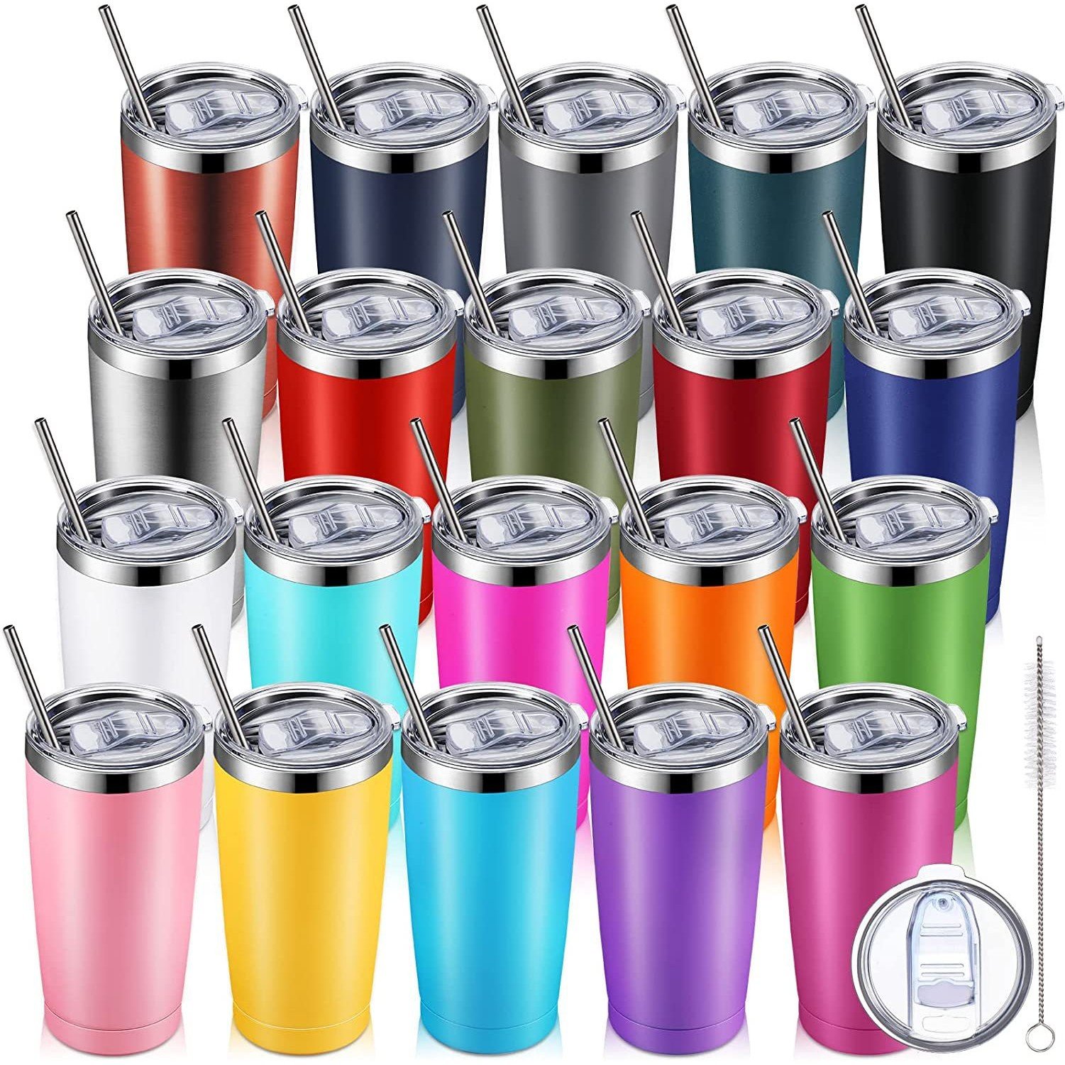 Custom Branded Insulated Travel Tumblers 20 Oz Stainless Steel Tumbler Cup with Lid and Straw Powder Coffee Mug