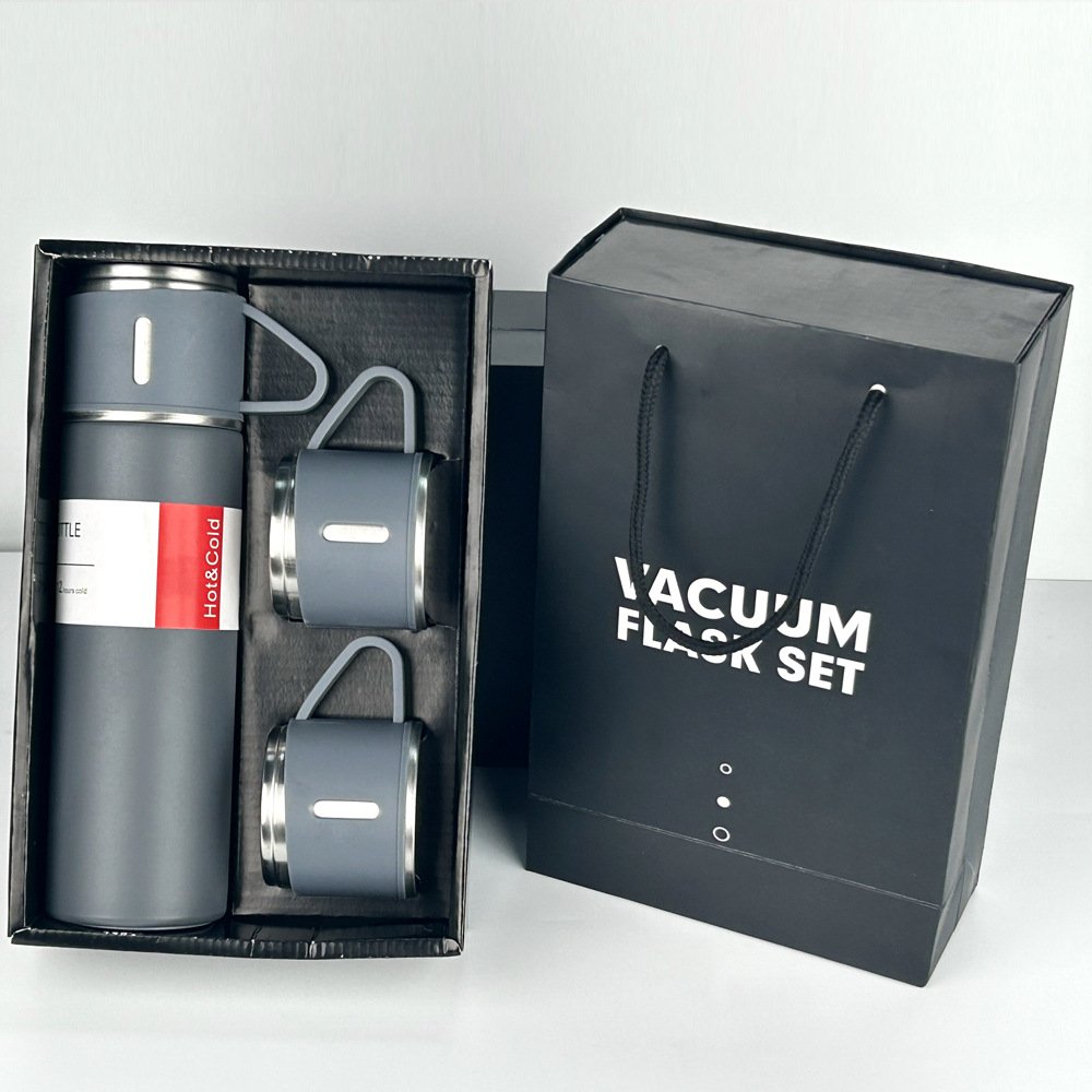 Custom logo Hot Sale Straight cup Vacuum Flask Gift Set with extra 2 cups Tumbler