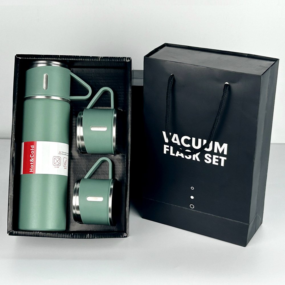 Custom logo Hot Sale Straight cup Vacuum Flask Gift Set with extra 2 cups Tumbler