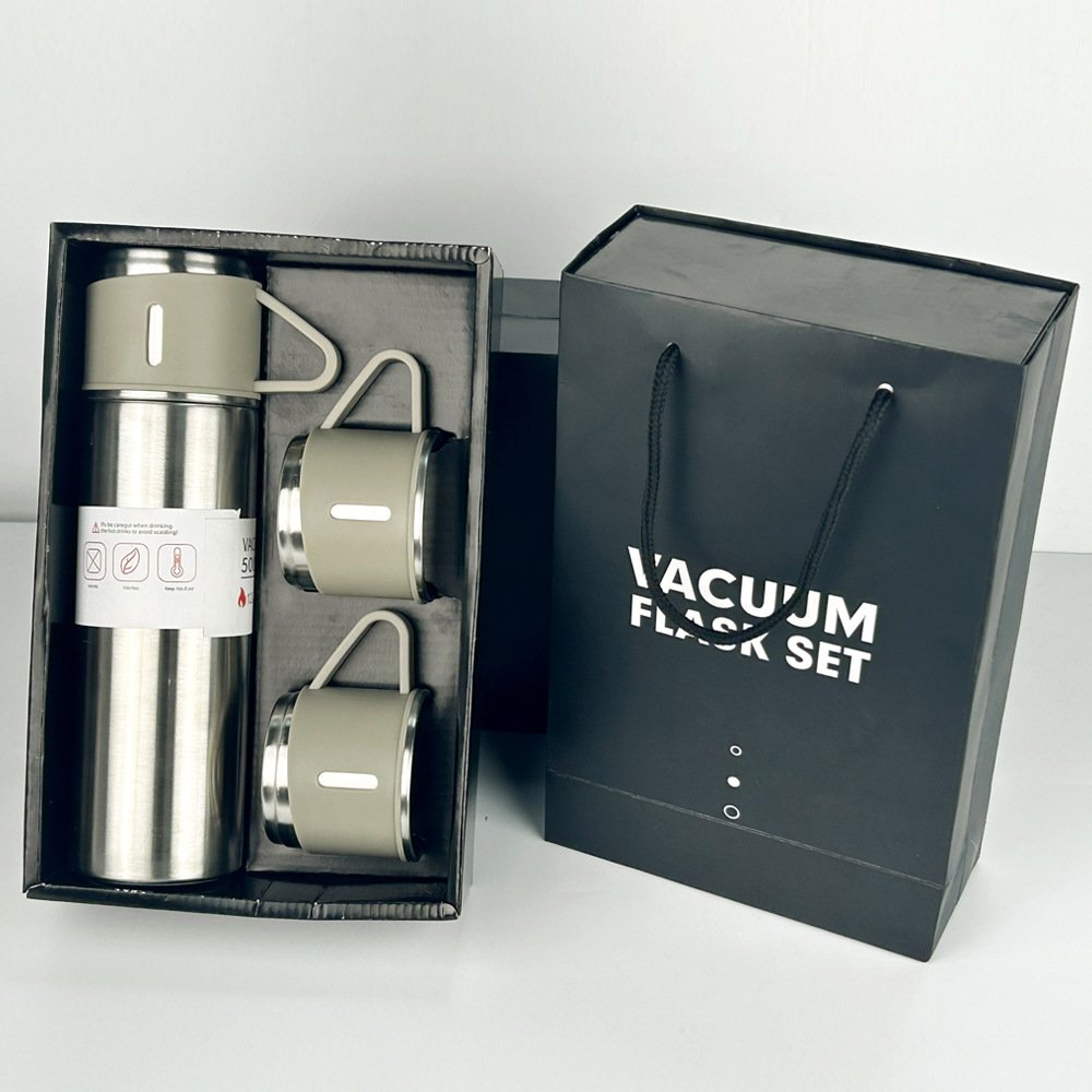 Custom logo Hot Sale Straight cup Vacuum Flask Gift Set with extra 2 cups Tumbler