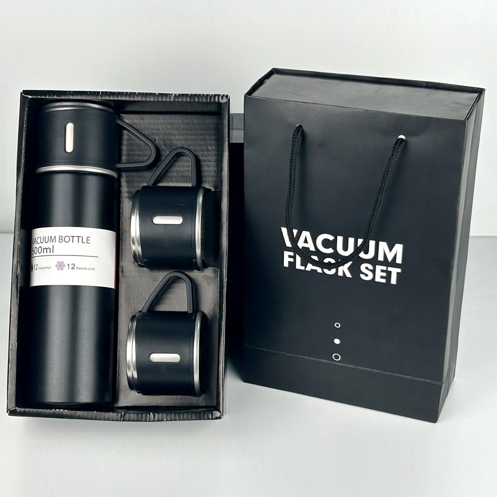 Custom logo Hot Sale Straight cup Vacuum Flask Gift Set with extra 2 cups Tumbler