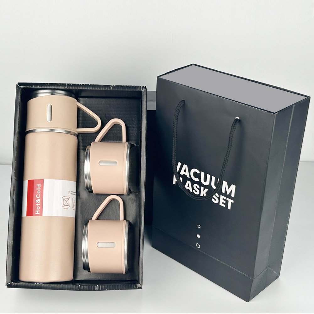 Custom logo Hot Sale Straight cup Vacuum Flask Gift Set with extra 2 cups Tumbler
