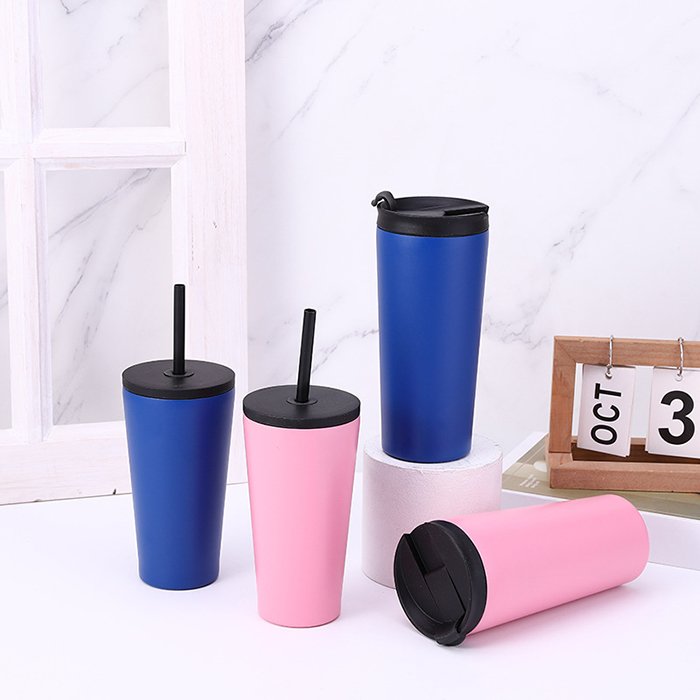 Custom 20oz Iced Coffee Cup Double Wall Insulated Stainless Steel Travel Coffee Mug Coffee Tumbler With Straw Lid & Flip Lid