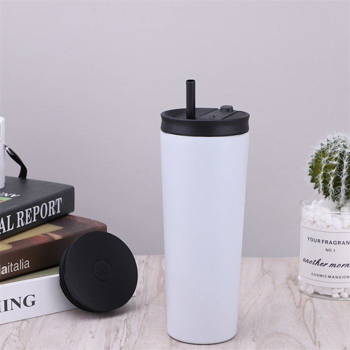 Custom 20oz Iced Coffee Cup Double Wall Insulated Stainless Steel Travel Coffee Mug Coffee Tumbler With Straw Lid & Flip Lid