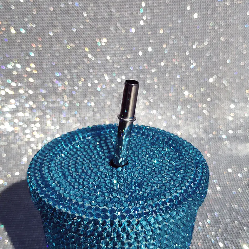 Glitter Rhinestone Diamond Drink Tumblers Double Wall Insulated Stainless Steel Coffee Travel Mug Tumbler with Lid and Straw