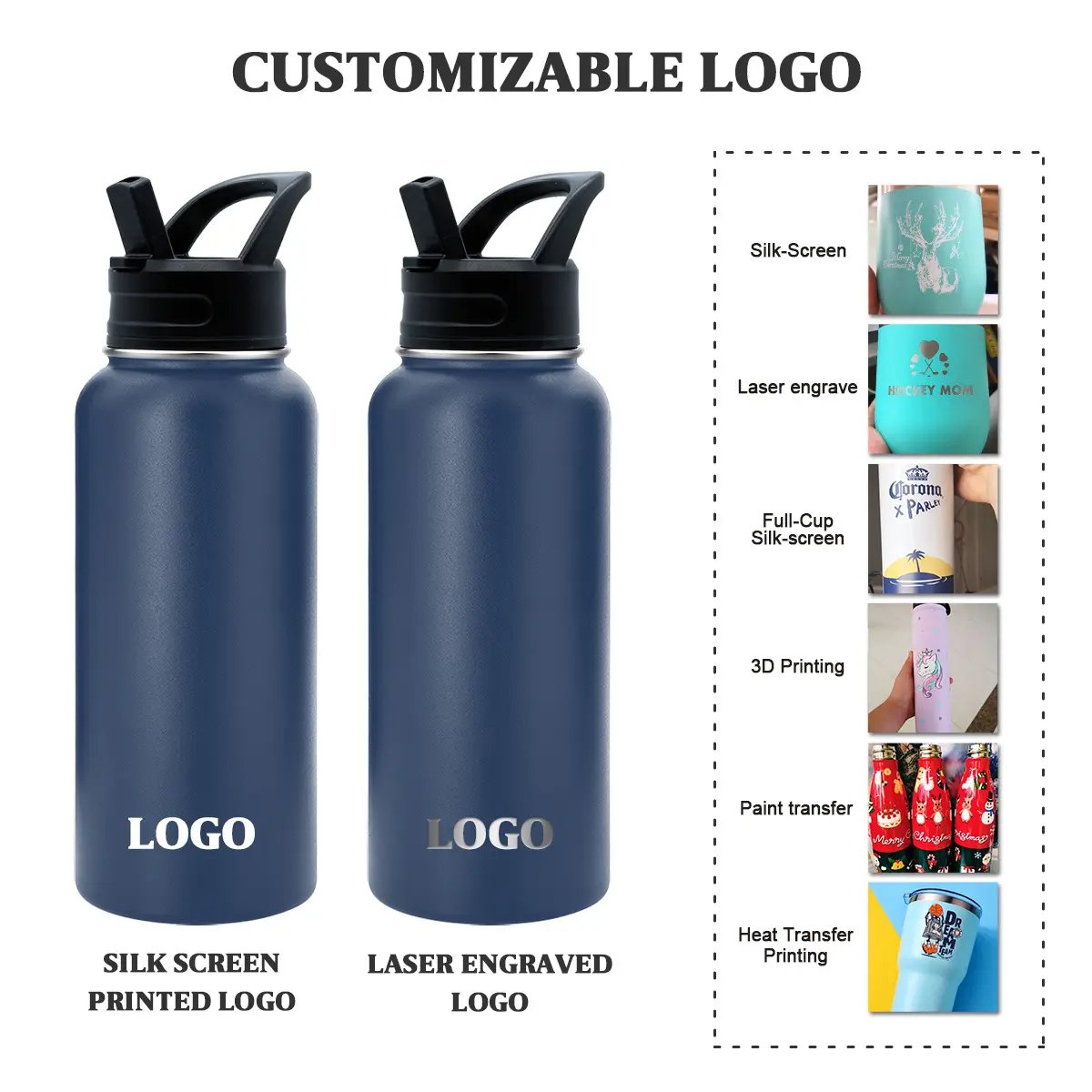Eco-Friendly Custom Logo 32oz 40oz Double Wall Vacuum Flask bottle Insulated Sport Stainless Steel Water Bottle With Straw