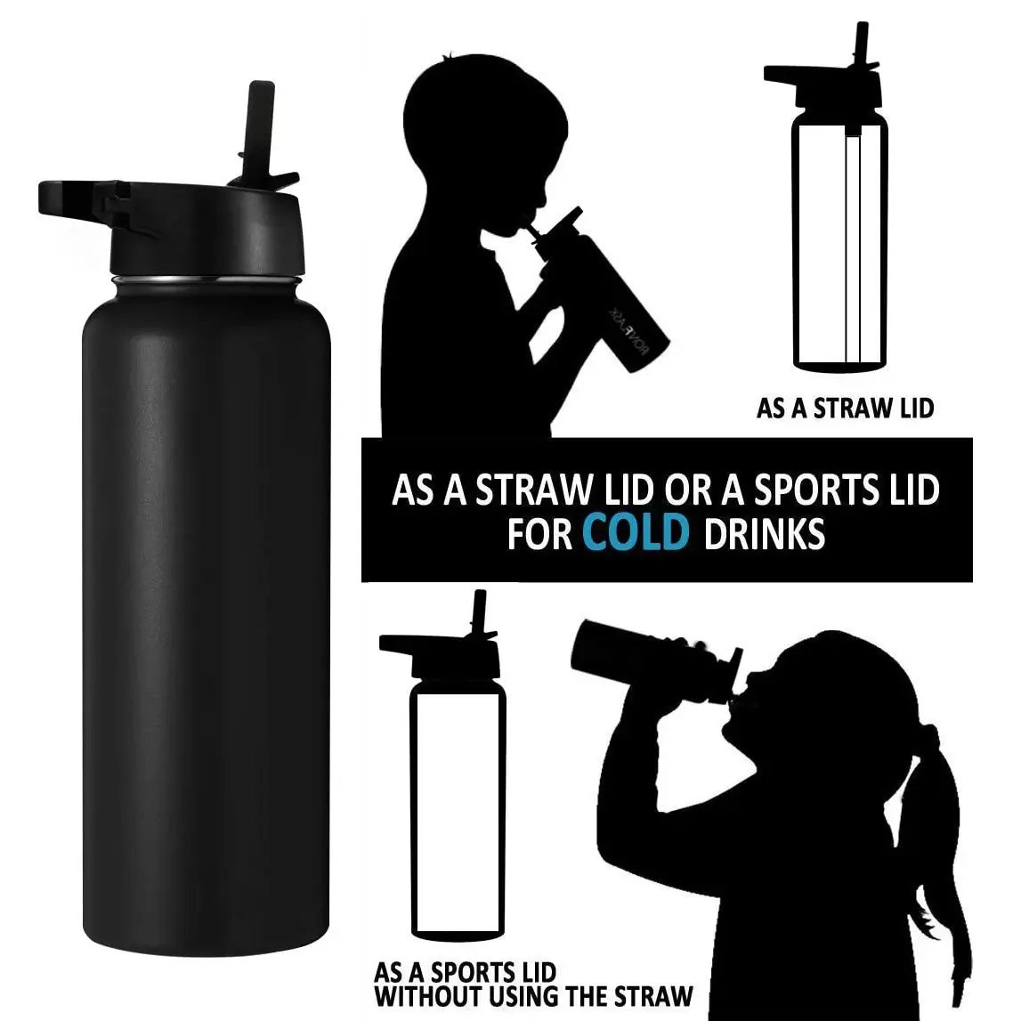 Eco-Friendly Custom Logo 32oz 40oz Double Wall Vacuum Flask bottle Insulated Sport Stainless Steel Water Bottle With Straw
