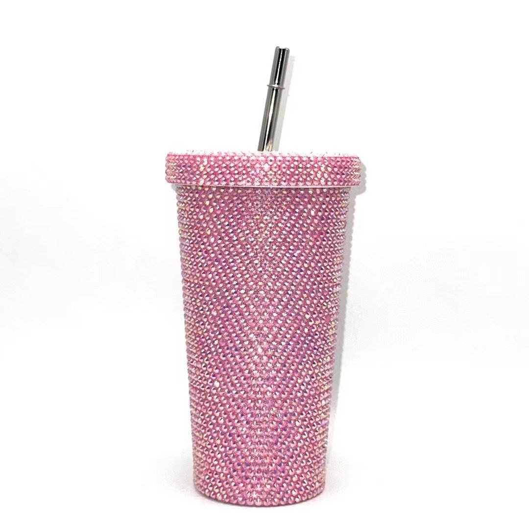 6 Colors 16.9oz Water Bottle Rhinestone Cups Custom AB Color Bling Tumbler Mugs with Stainless Steel Straw for School