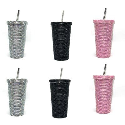 6 Colors 16.9oz Water Bottle Rhinestone Cups Custom AB Color Bling Tumbler Mugs with Stainless Steel Straw for School