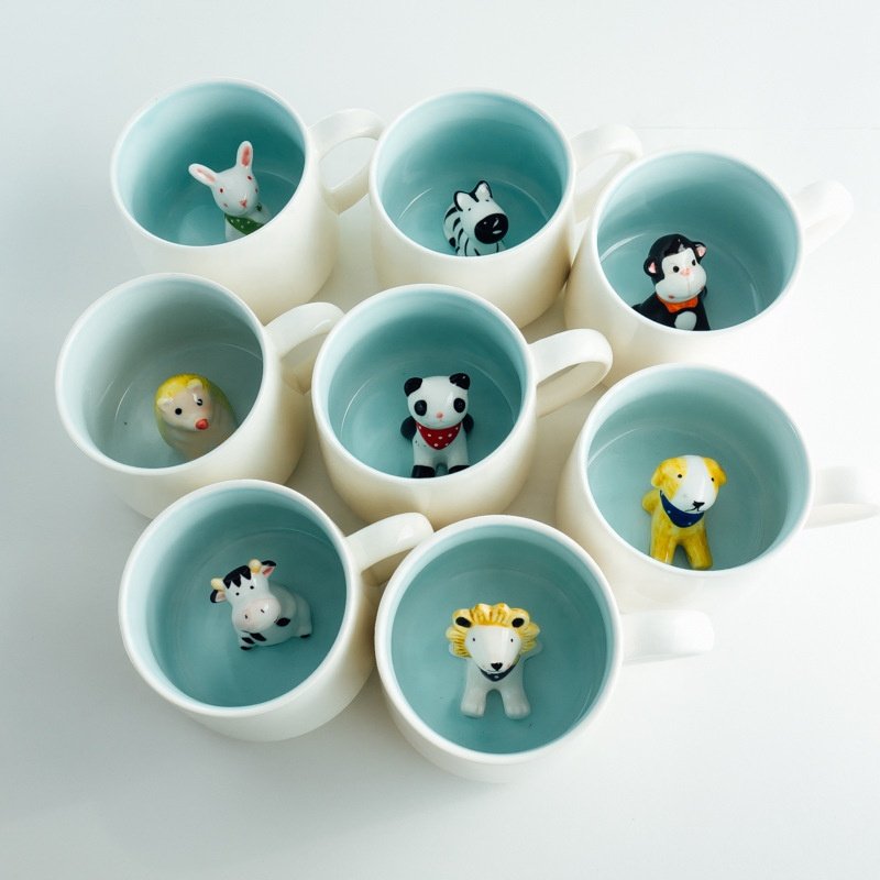 Creative ceramic mugs Cute cartoon 3D animal milk coffee mugs Children's household porcelain water cup with handle Birthday gift