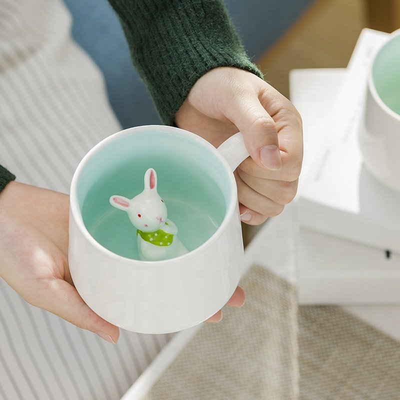 Creative ceramic mugs Cute cartoon 3D animal milk coffee mugs Children's household porcelain water cup with handle Birthday gift