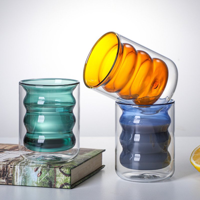 Manufacturers wholesale colored spiral glass double cup milk home coffee mousse Office glass juice cup