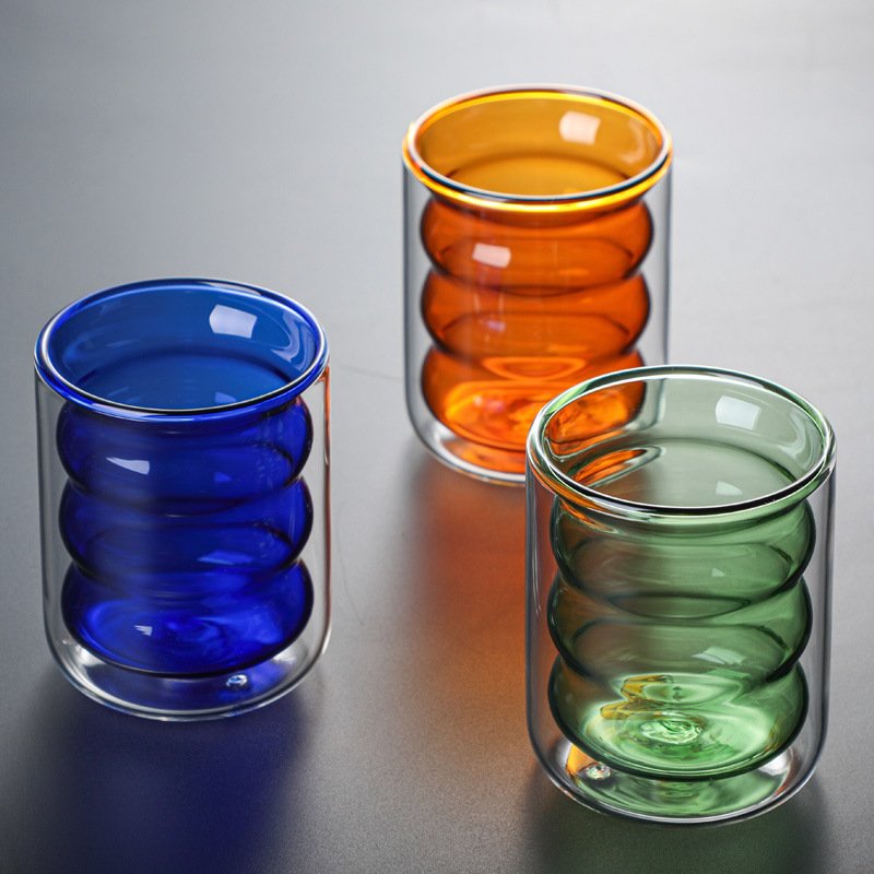 Manufacturers wholesale colored spiral glass double cup milk home coffee mousse Office glass juice cup