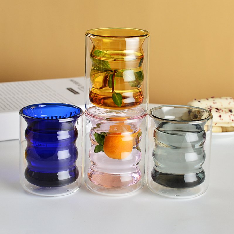 Manufacturers wholesale colored spiral glass double cup milk home coffee mousse Office glass juice cup