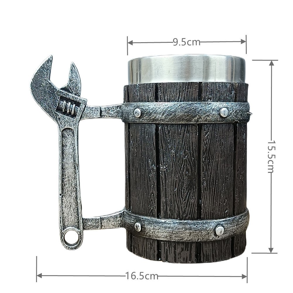 Viking Vintage Oak Barrel Beer Mug Stein Stainless Steel Liner Coffee Cup Tea Mug Large Capacity Mug Pub Bar Party Gift