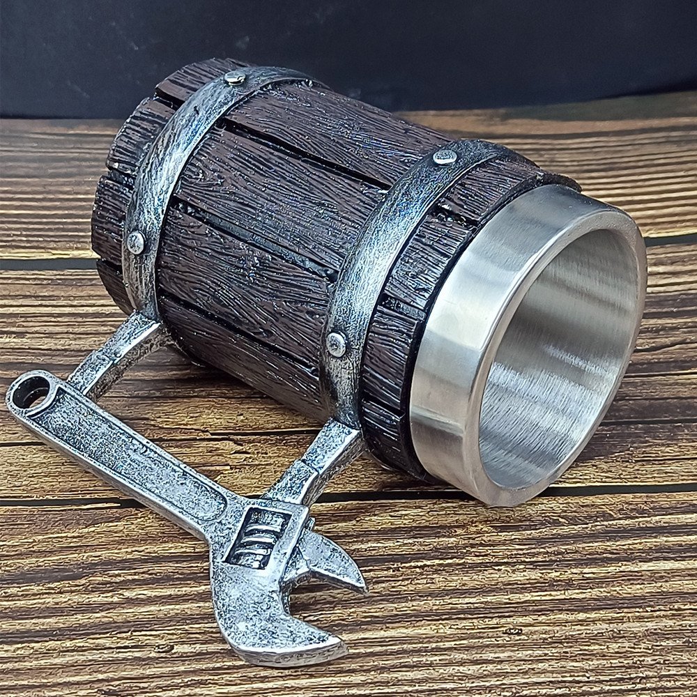 Viking Vintage Oak Barrel Beer Mug Stein Stainless Steel Liner Coffee Cup Tea Mug Large Capacity Mug Pub Bar Party Gift
