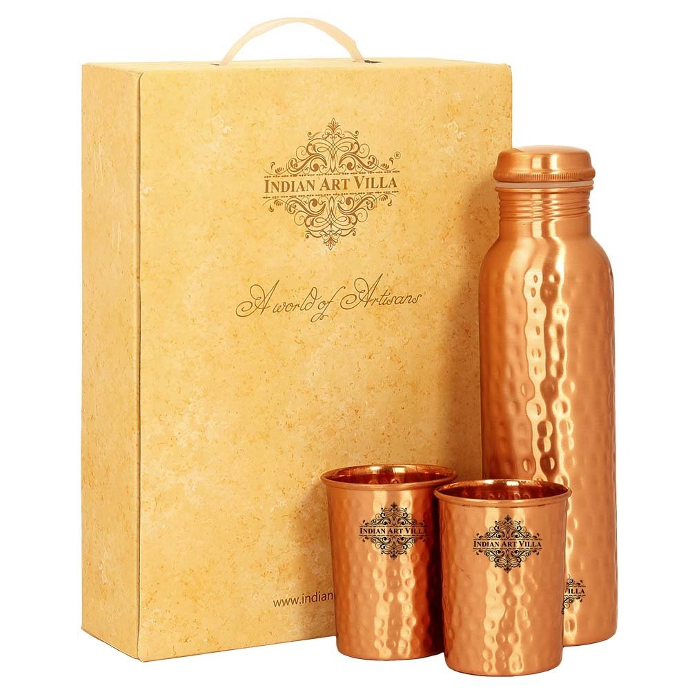Sustainable Copper Water Bottle Handmade Hammered Design Copper Water Bottle At Wholesale Price