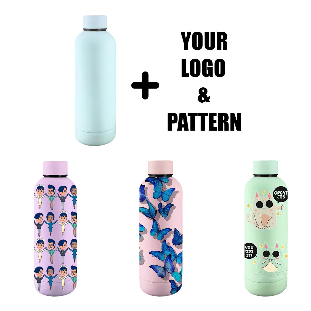 custom logo colorful double wall 304 stainless steel thermos Vacuum 350ml 500ml 750ml outdoor small mouth sports water bottle
