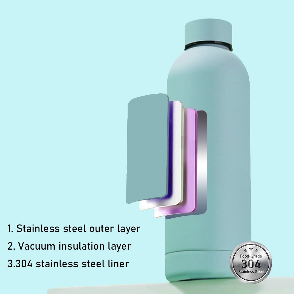 custom logo colorful double wall 304 stainless steel thermos Vacuum 350ml 500ml 750ml outdoor small mouth sports water bottle