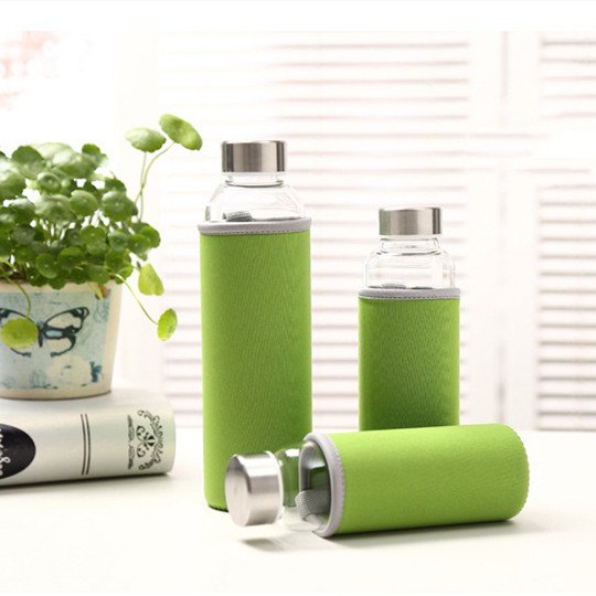 hot Wholesale 300ml 420ml 500ml 750ml 1000ml Empty Clear Round Glass Water Bottle with sleeve