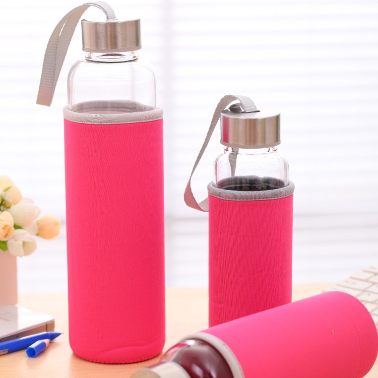 hot Wholesale 300ml 420ml 500ml 750ml 1000ml Empty Clear Round Glass Water Bottle with sleeve