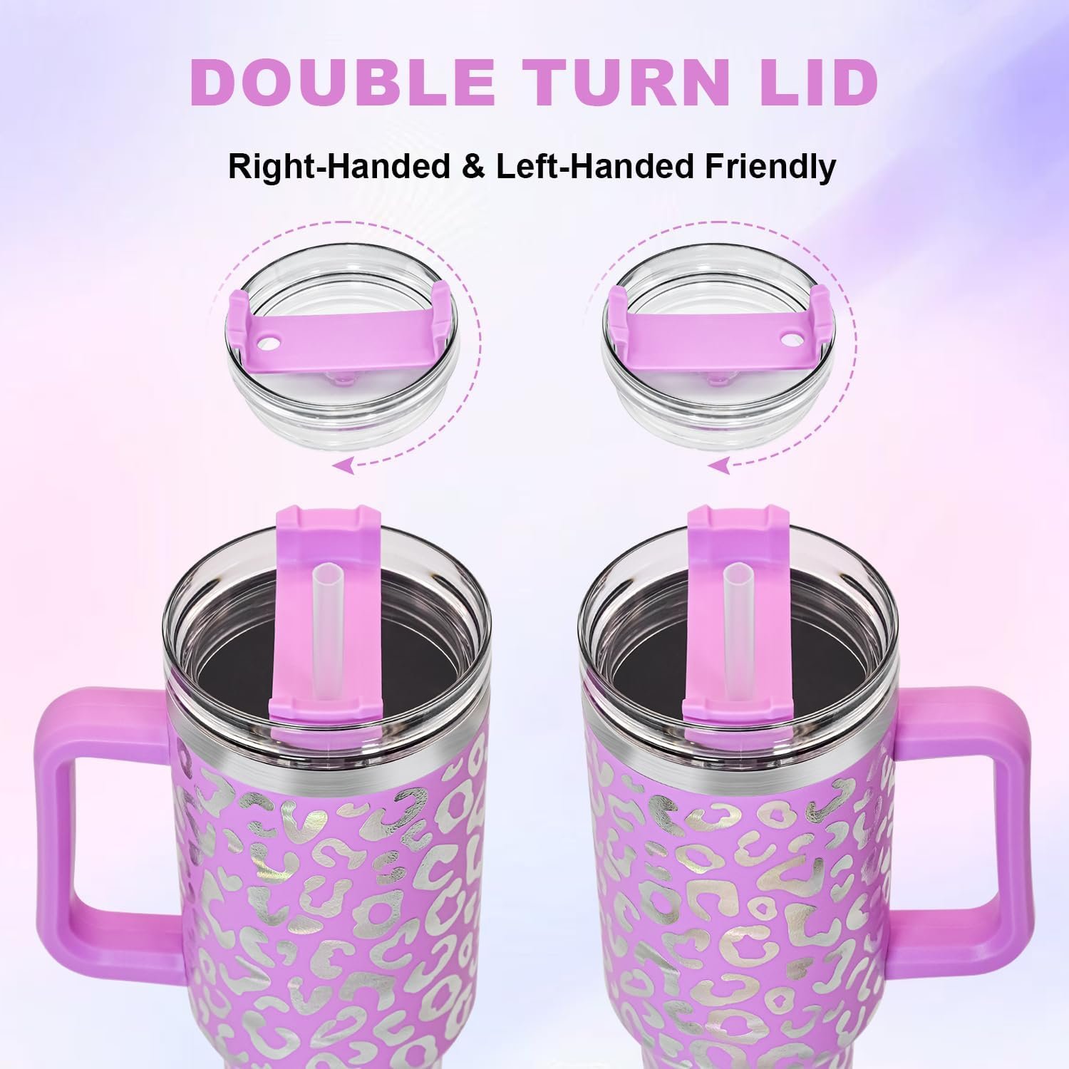 Custom Leopard 40 oz Stainless Steel Insulated Metal Travel Mug Temos Coffee Cup 40oz Tumblers With Handle And Straw