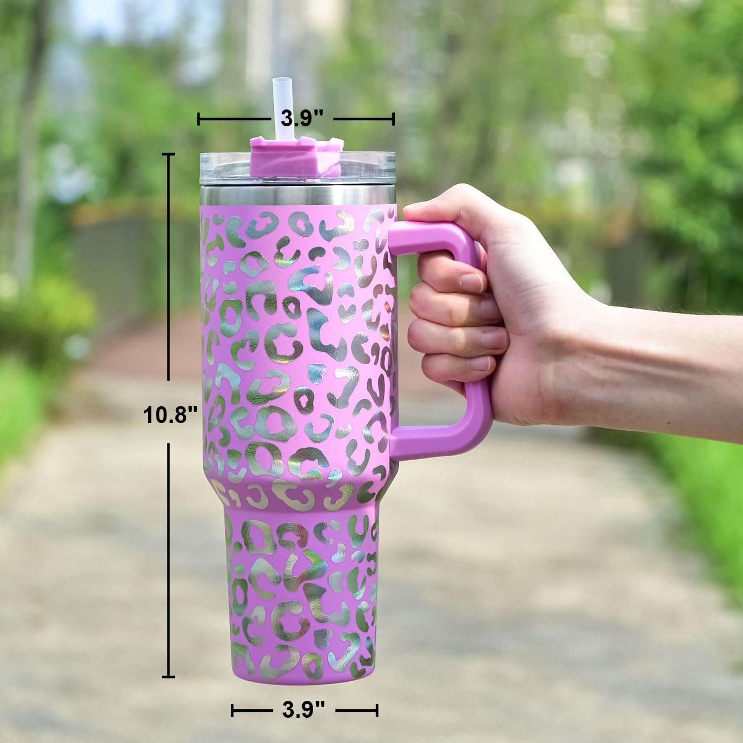 Custom Leopard 40 oz Stainless Steel Insulated Metal Travel Mug Temos Coffee Cup 40oz Tumblers With Handle And Straw