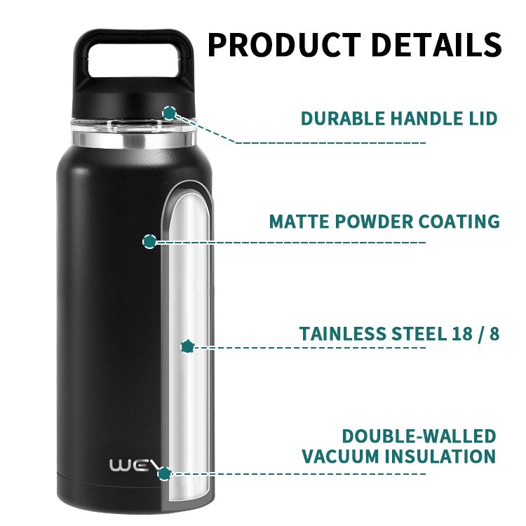 WeVi Sports Drinking Vacuum Flask Double Wall Insulated 34oz Stainless Steel Water Bottle For Hiking