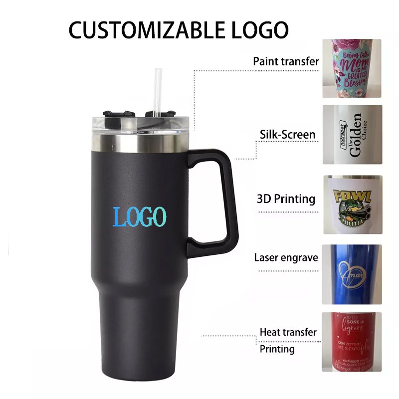 Reusable Travel Tumbler Mug Leak Proof Stainless Steel Beverage 40oz Tumbler with Handle