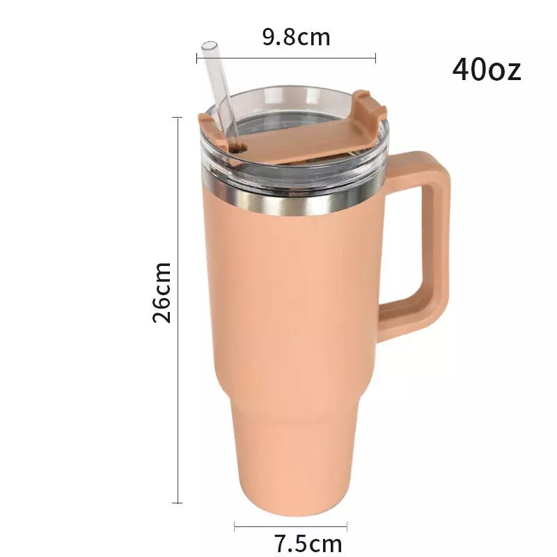 Reusable Travel Tumbler Mug Leak Proof Stainless Steel Beverage 40oz Tumbler with Handle