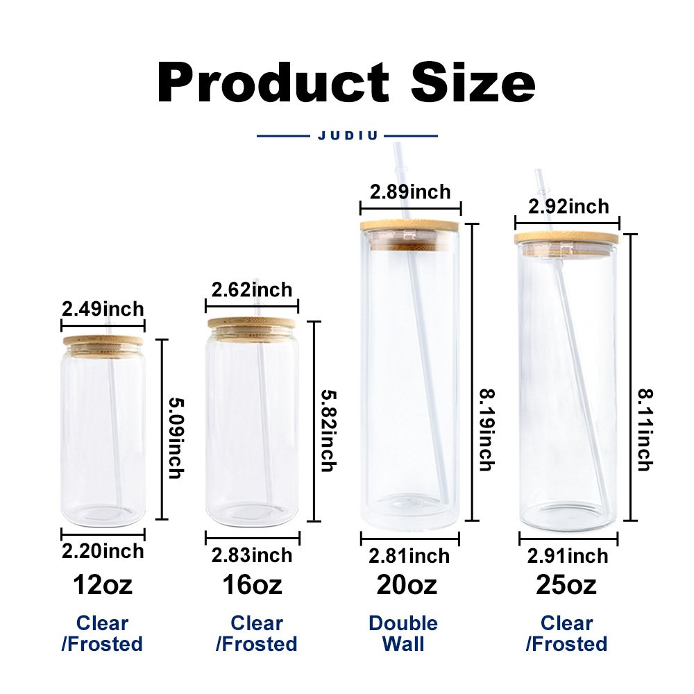 KOCDAM USA Warehouse RTS 12oz 16oz 20oz 25oz Glass Can Sublimation Blanks Frosted Clear Beer Glass Cup with Lid and Straw