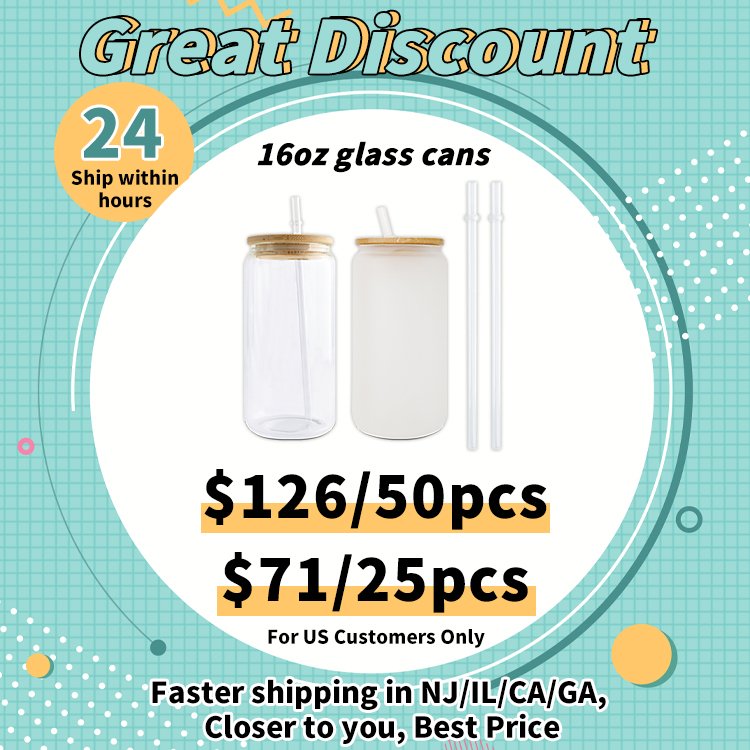 KOCDAM USA Warehouse RTS 12oz 16oz 20oz 25oz Glass Can Sublimation Blanks Frosted Clear Beer Glass Cup with Lid and Straw