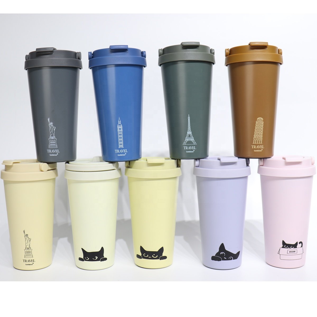 custom 500ml Portable Car double wall vacuum stainless steel insulated coffee thermal mug with filp lid