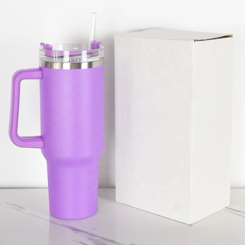 Attractive design travel mug coffee tumbler 40oz insulated stainless steel sport water bottle with straw and handle